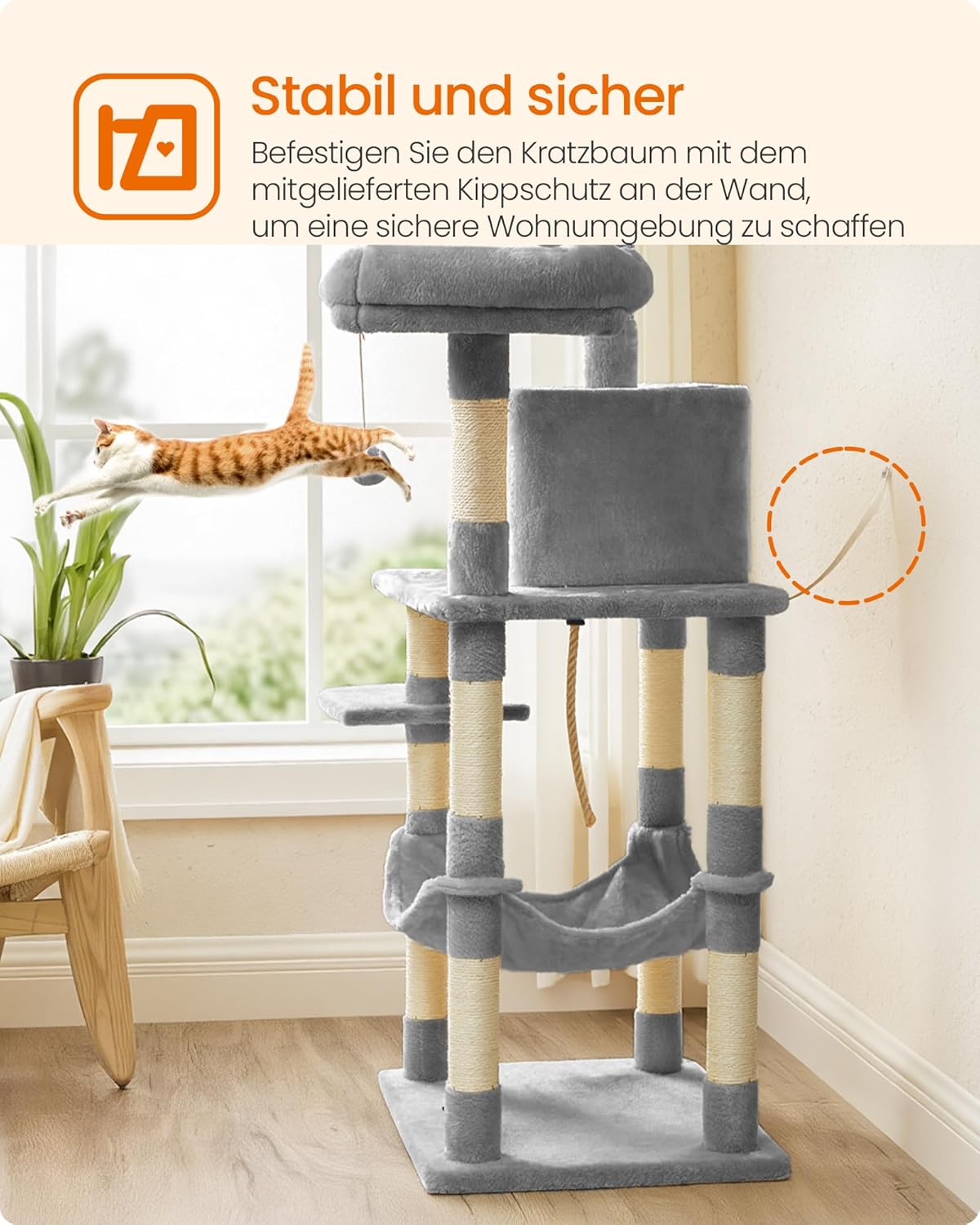 Feandrea Kratzbaum Katzenbaum mit Kratzsaeulen Plattformen und Hoehle