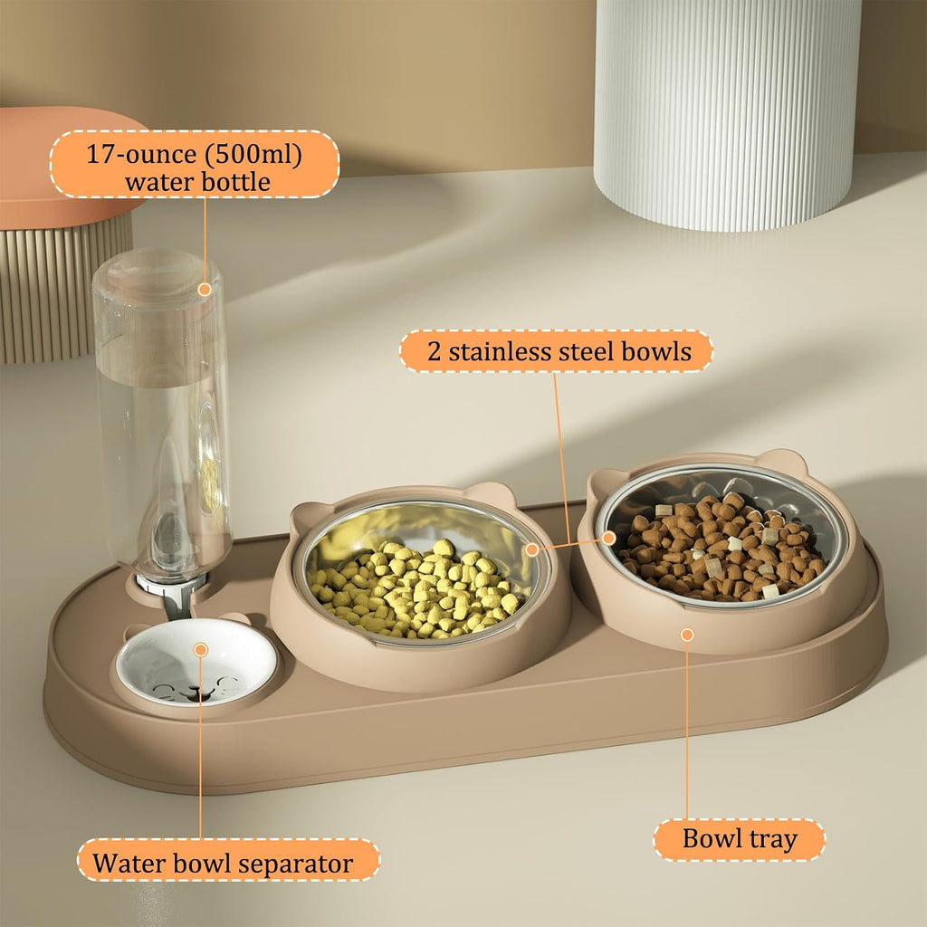 3‑in‑1 Katzennapf Set Edelstahl erhöht 15° Futternapf Wassernapf Spender