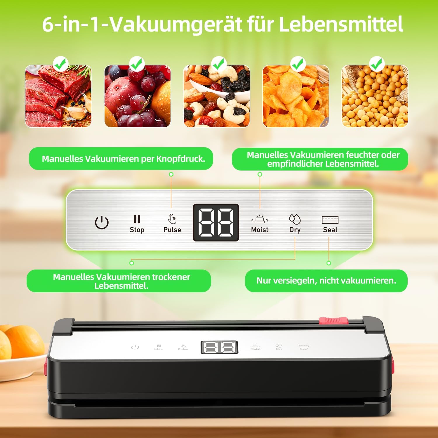 Vakuumiergeraet 4 Modi Touch-Bedienung inkl. 15 Beutel