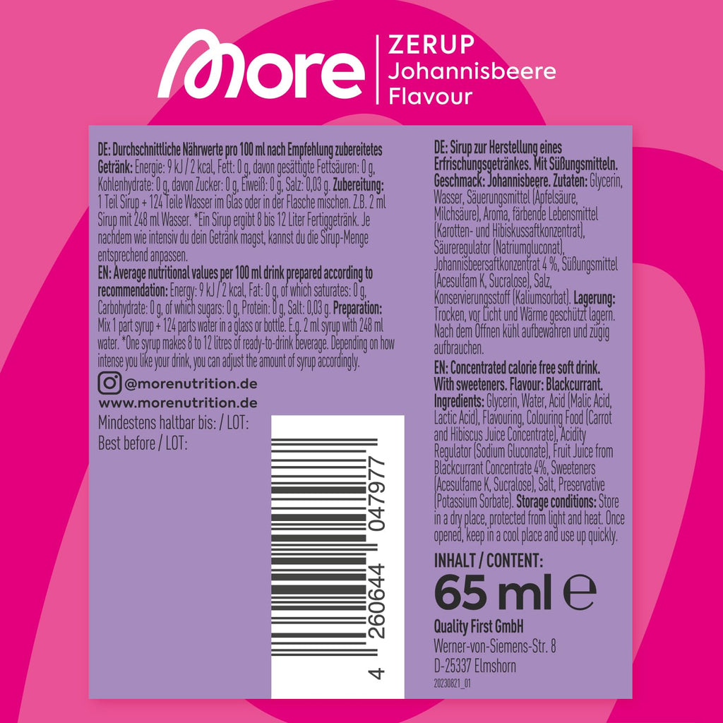 MORE Zerup 6er Bundle 6x65ml zuckerfreier Sirup verschiedene Sorten vegane