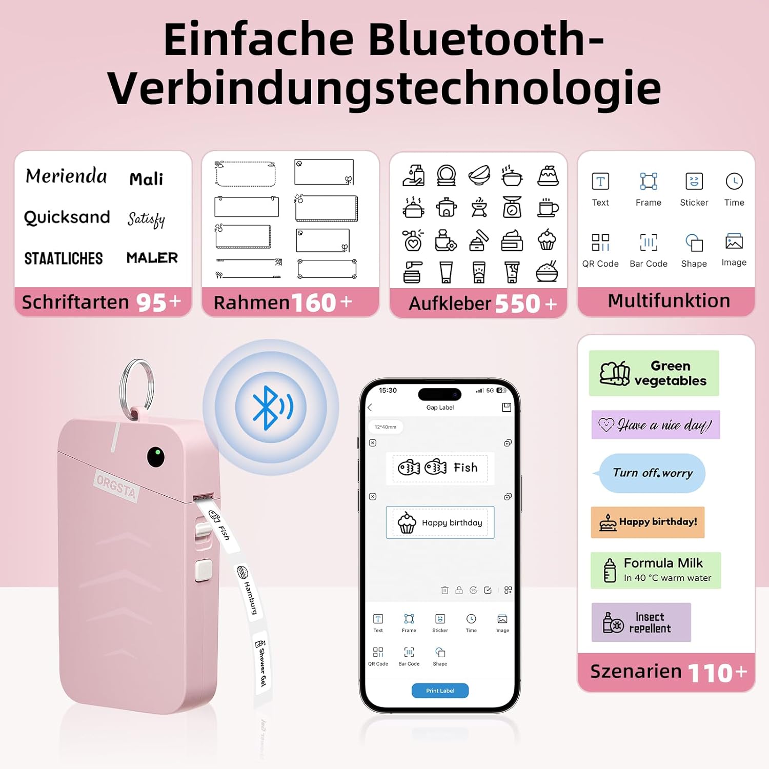 ORGSTA S001 Etikettendrucker Bluetooth 2000 mAh Selbstklebend Label Printer