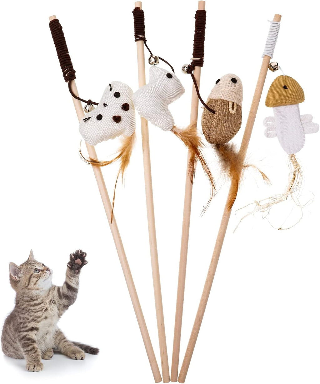 4x Katzenangel Spielzeug Feder Maus Fisch Vogel Set
