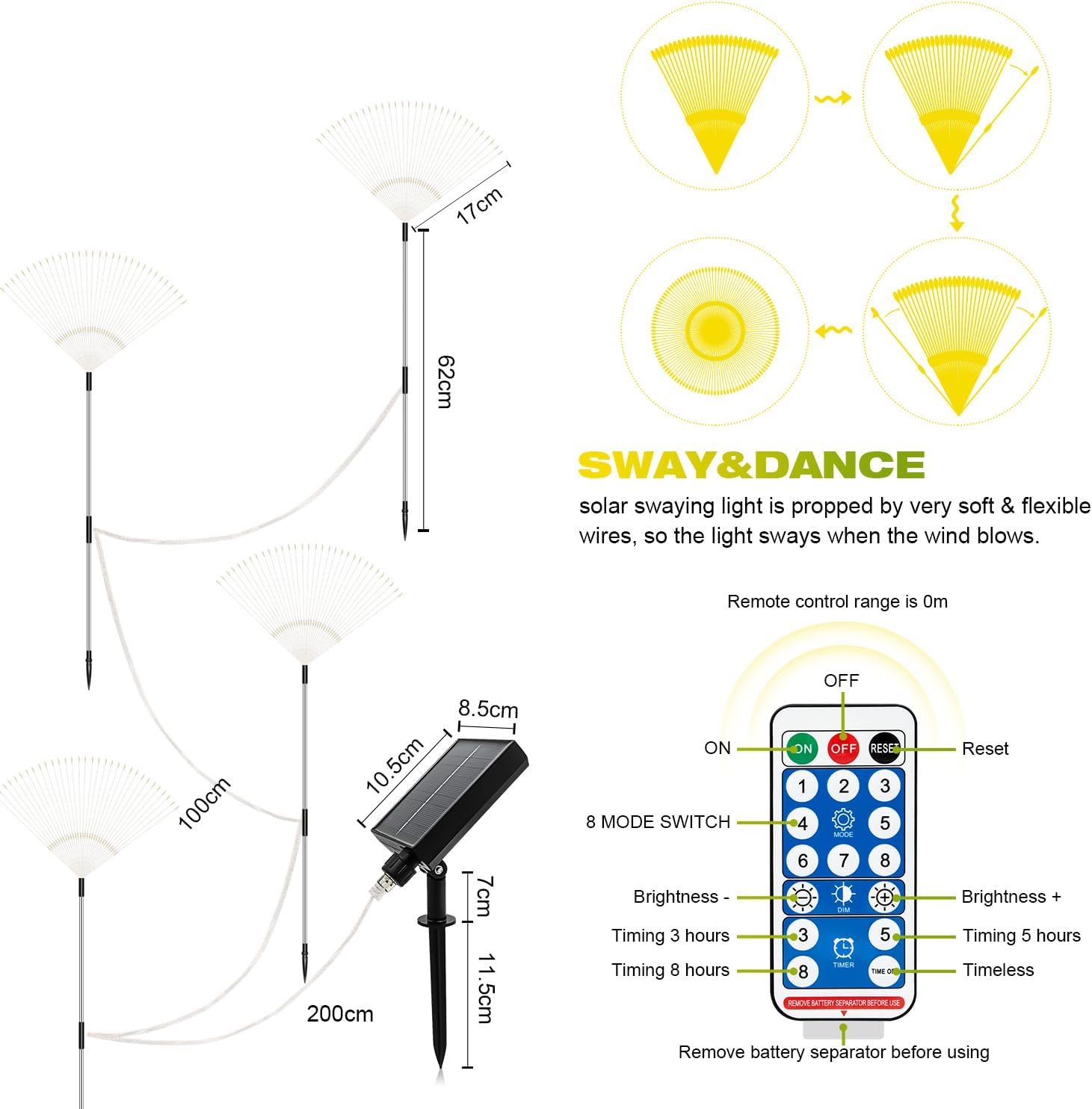 Liyade Solar Gartenleuchten 2 Stueck 120 LED Warmweiss 8 Modi Feuerwerk Pusteblume