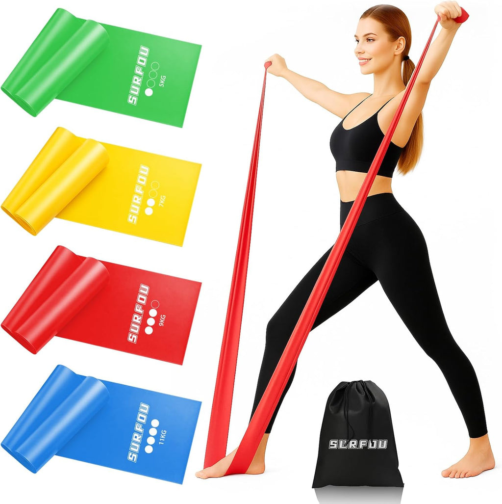 SURFOU Fitnessbaender Set 4 Widerstaende mit Tragetasche fuer Yoga Pilates Krafttra