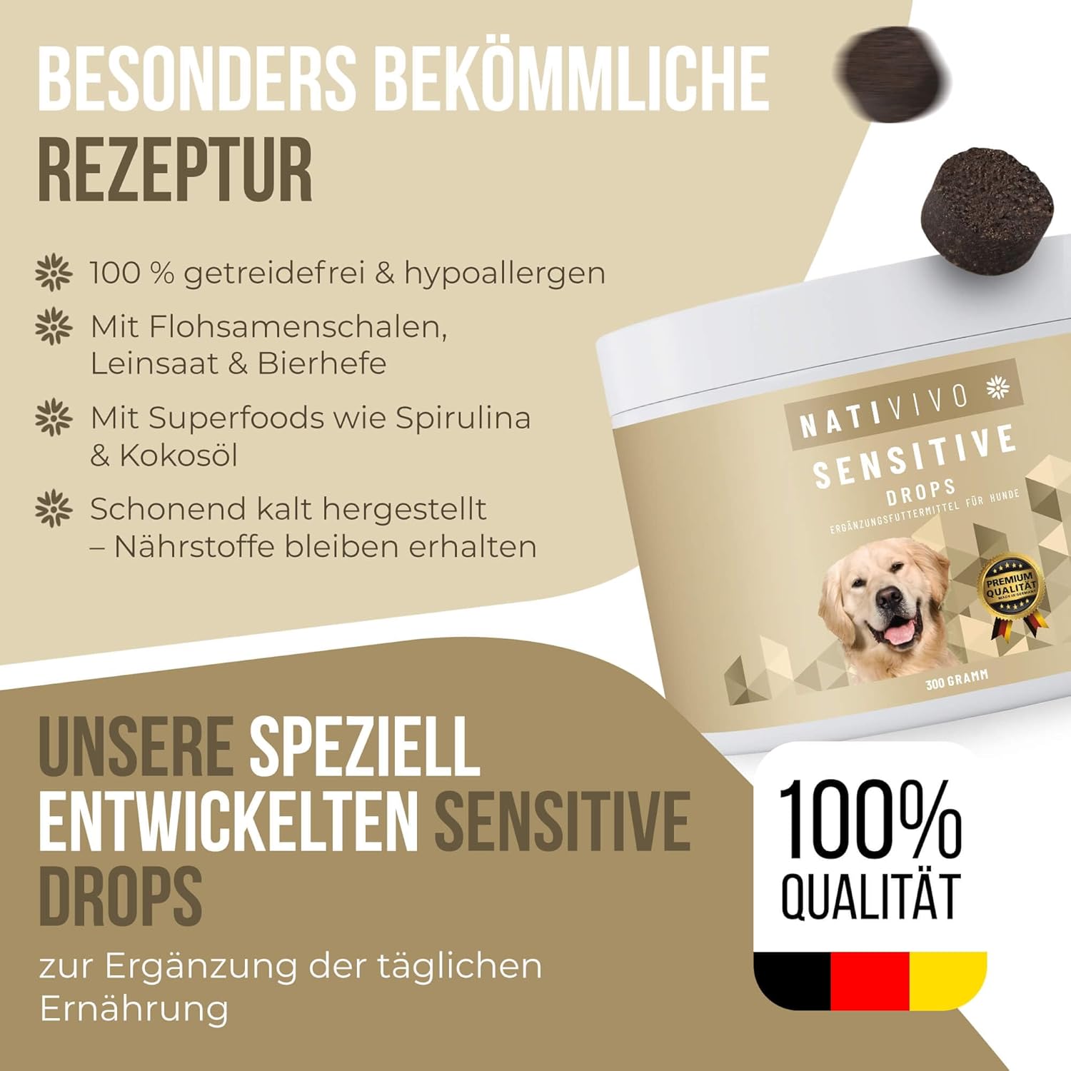Sensitive Drops Hundeleckerli Insektenprotein getreidefrei Flohsamenschalen 300