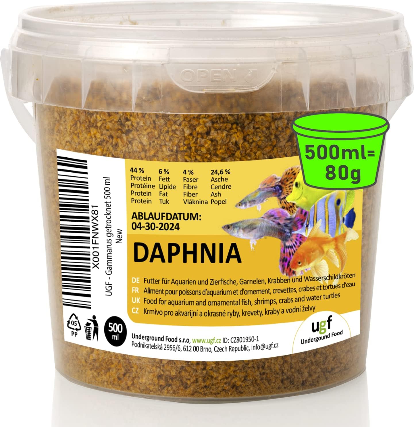 UGF Daphnia Wasserfloehe getrocknet 80 g im 500 ml Eimer Fischfutter Aquarium