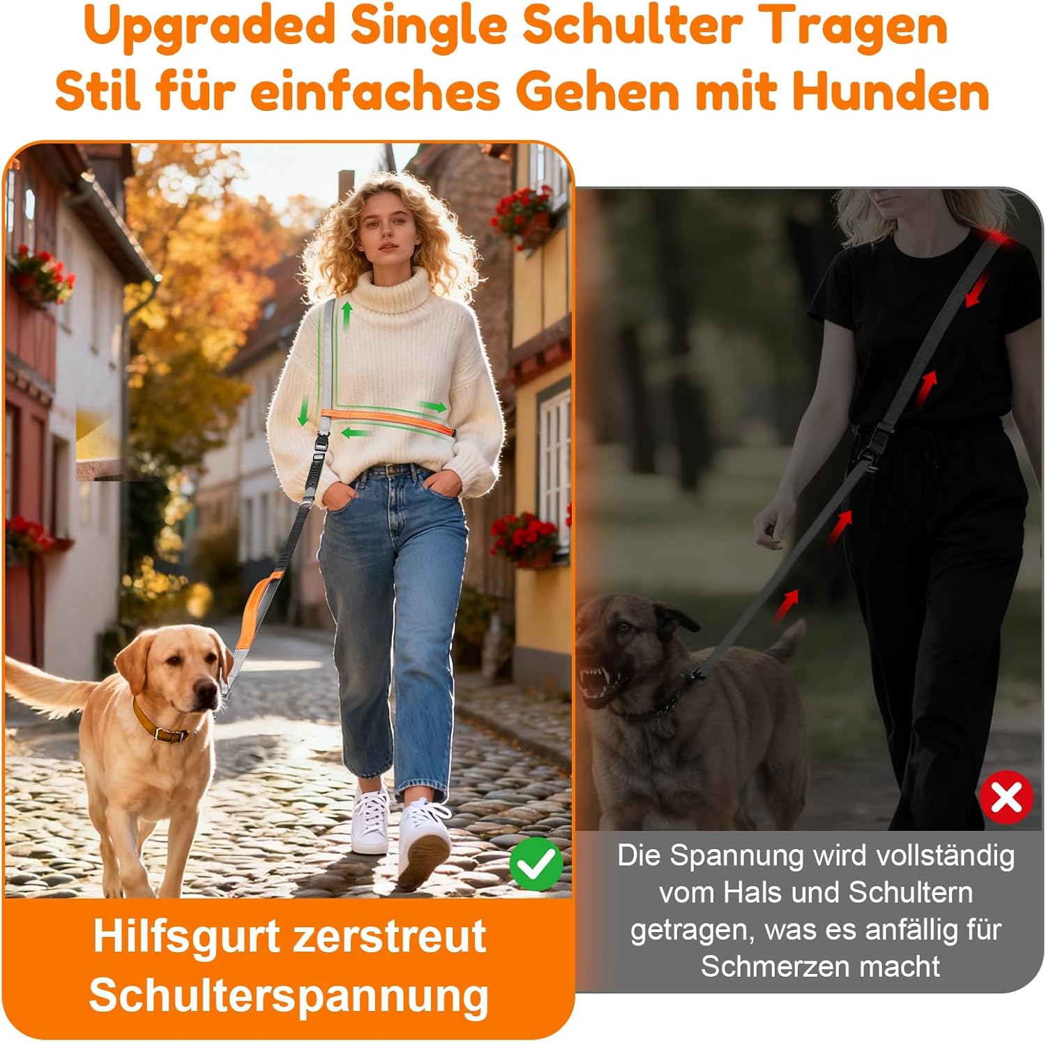 XBEN Joggingleine für Hunde 2,2m-2,35m mit Dualgriff Freihandleine