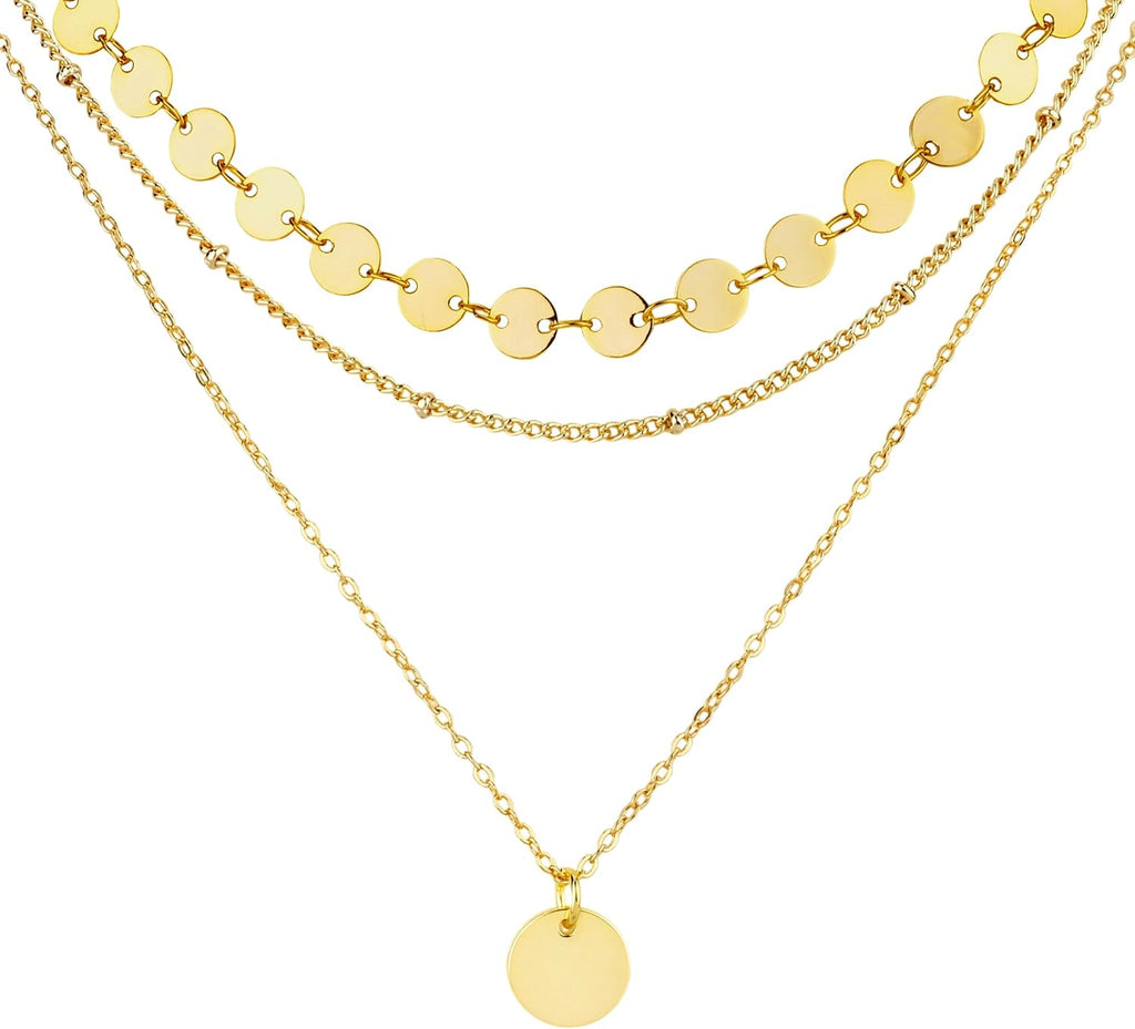 LOLIAS Damenkette 3er Set Gold Roségold Silber Layering mit Anhaengern