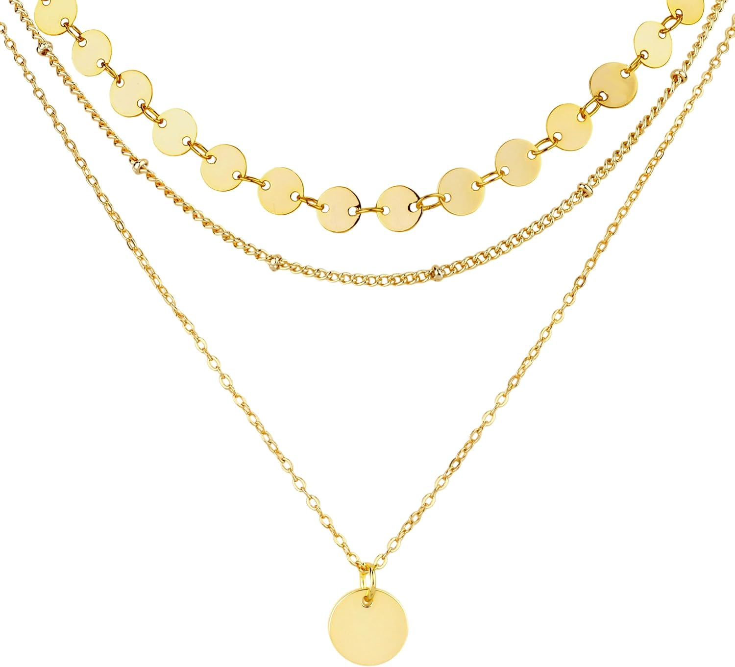 LOLIAS Damenkette 3er Set Gold Roségold Silber Layering mit Anhaengern