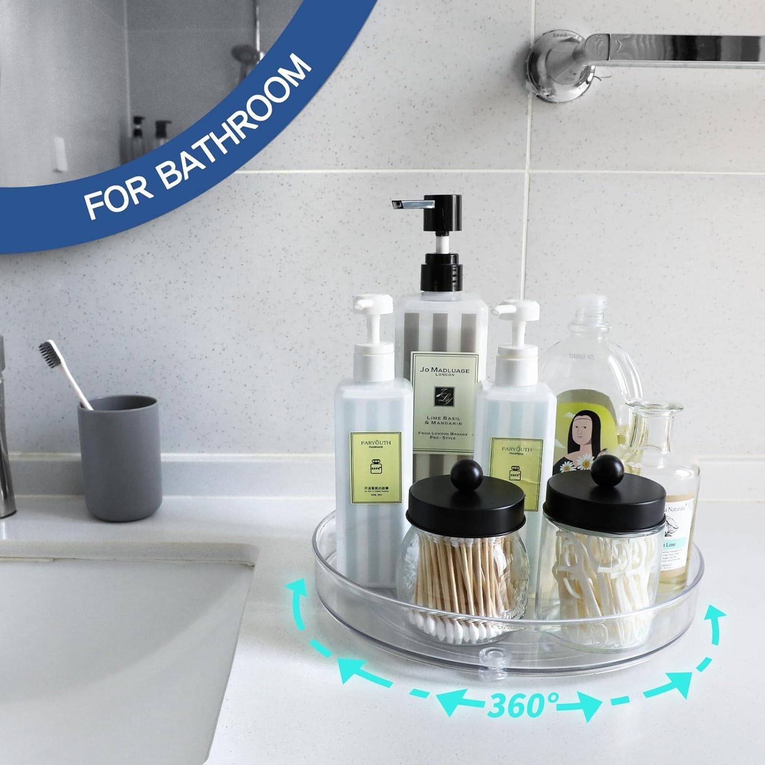 Drehteller Kuehlschrank Organizer 23,5cm Lazy Susan 360° drehbar transparent