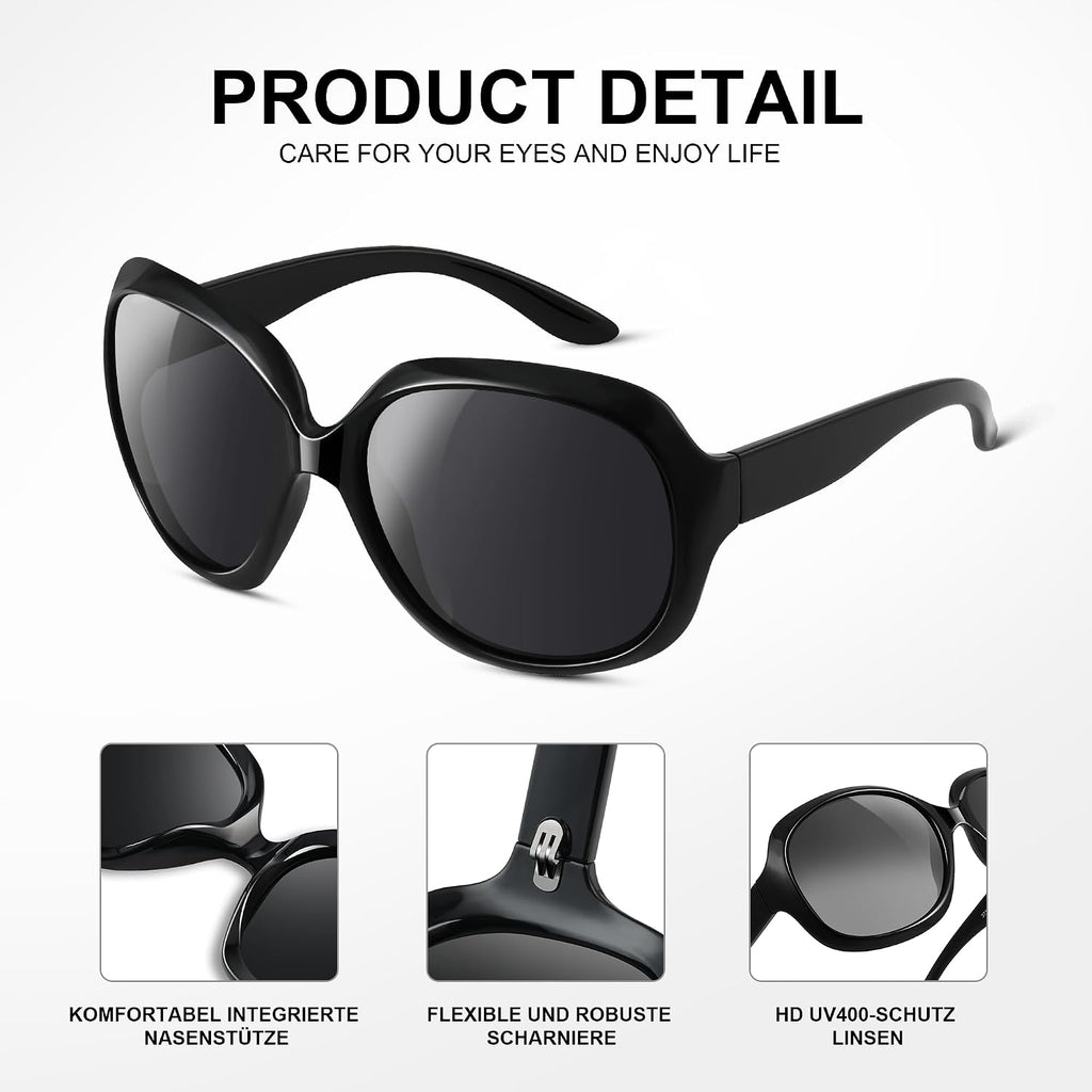 Vintage Sonnenbrille polarisiert UV400 Damen Herren Oversized Square Rahmen
