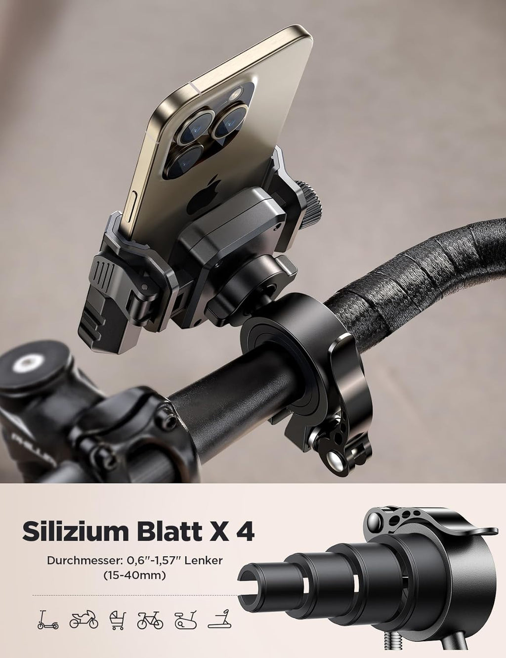 Fahrrad Handyhalterung mit Vibrationsdaempfer Schnellspanner universal