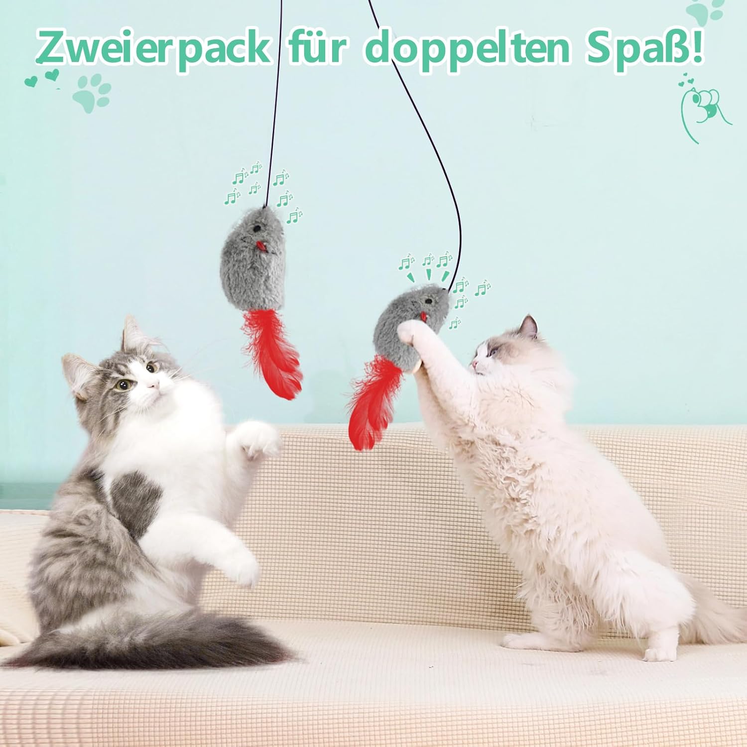 2x Katzenspielzeug Türrahmen Maus mit Feder interaktiv ohne Batterie