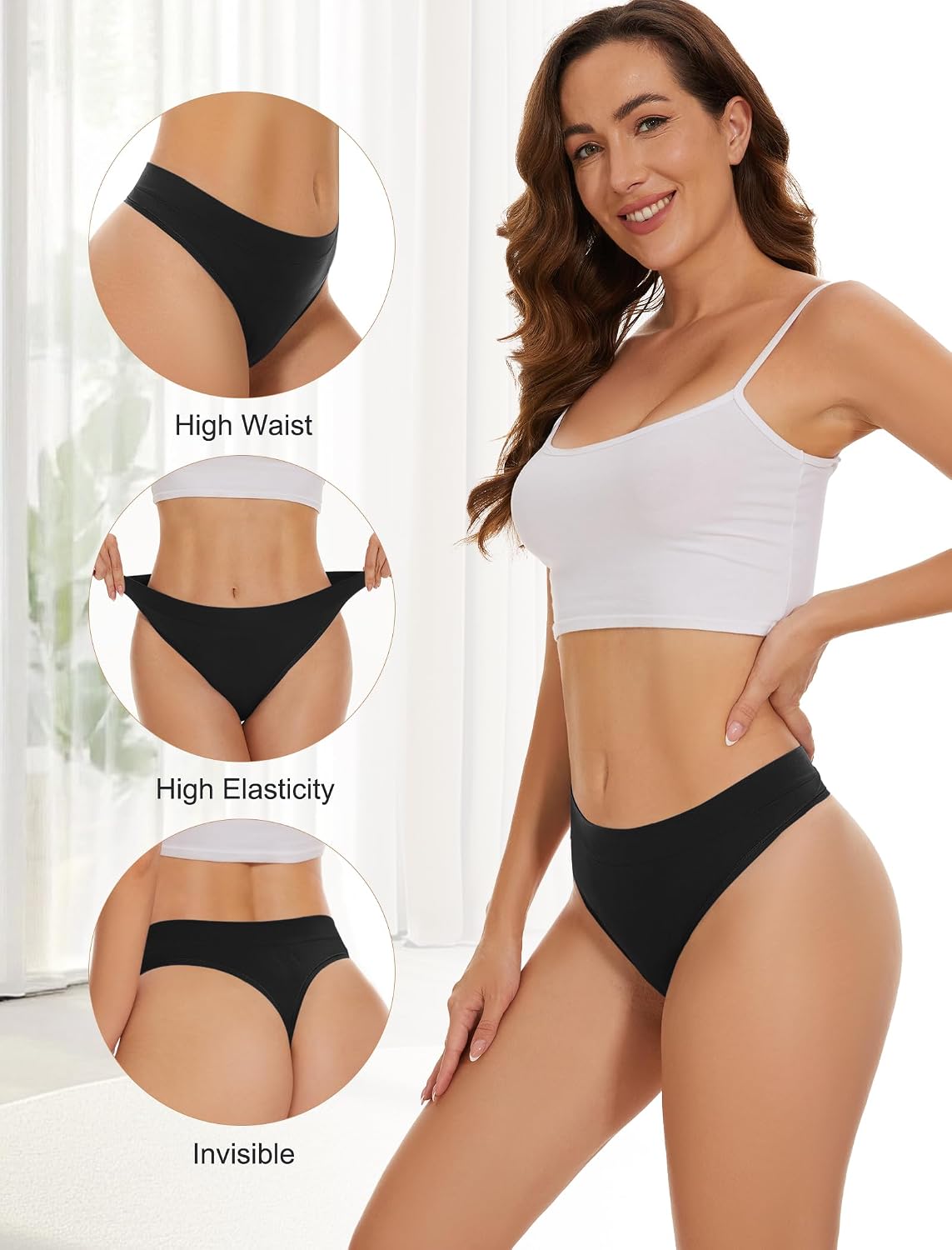 VOENXE nahtloser Damen String Tanga mit hohem Bund, unsichtbar, XS-XXL