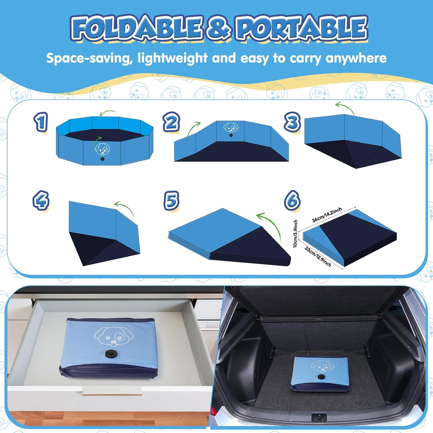Hundepool faltbar PVC 120 x 30 cm Anti-Rutsch Planschbecken 20cm-30cm