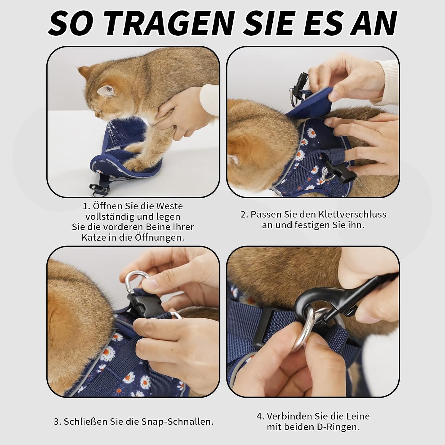 Arblina Katzengeschirr weich atmungsaktiv mit Reflektor und Leine in mehreren Farben