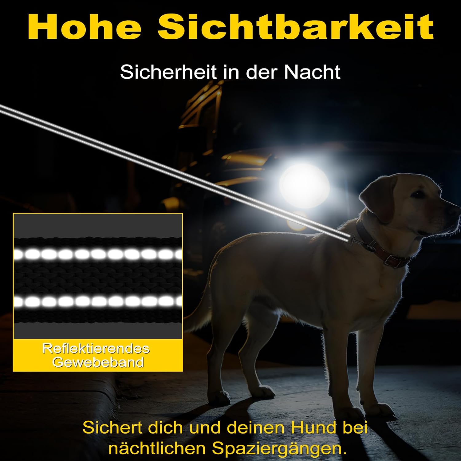 XXBEN Reflektierende Hundeleine gummiert Nylon mit Griff 15mm-20mm 1–3 m