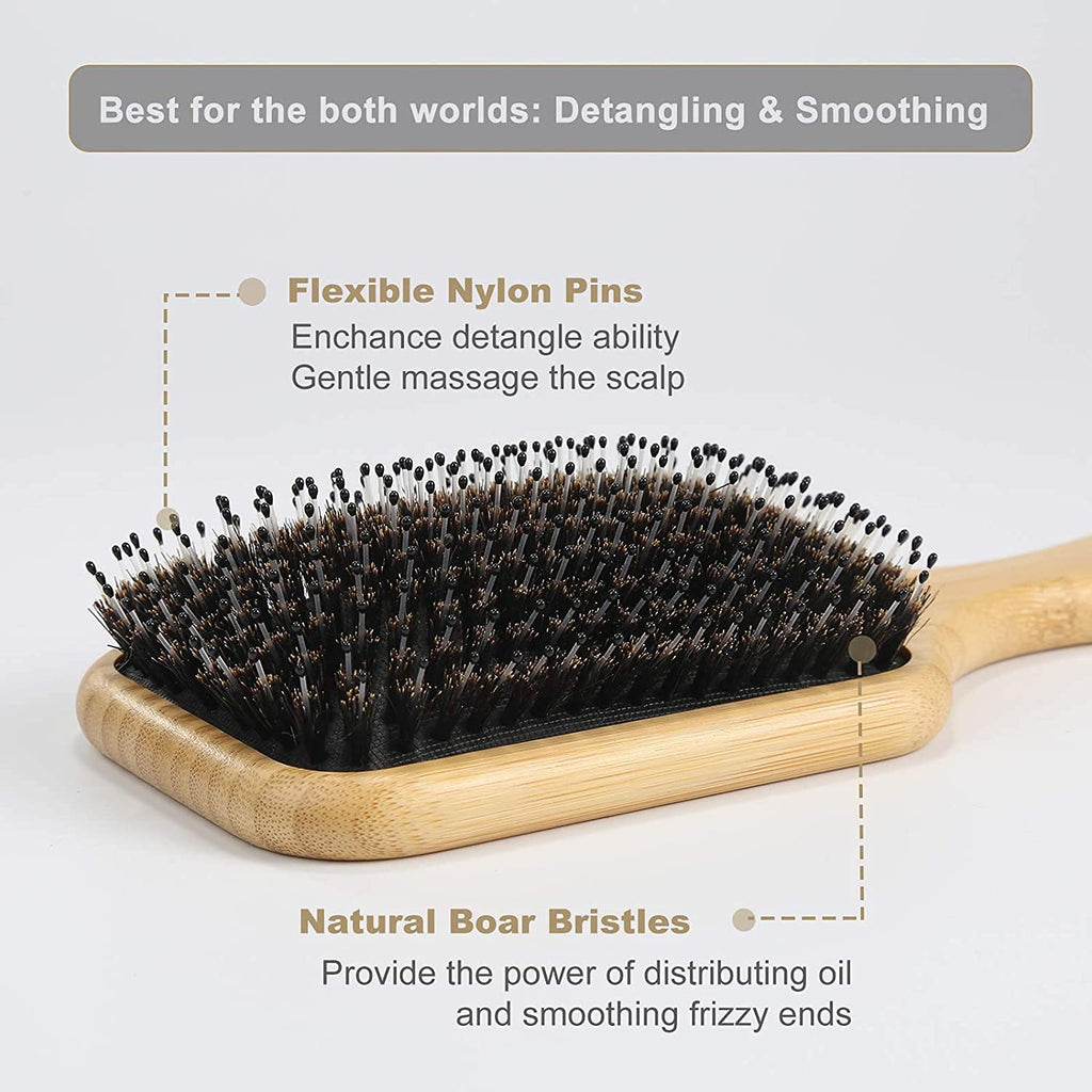 BESTOOL Bambus Paddle Haarbuerste mit Wildschweinborsten und Nylon