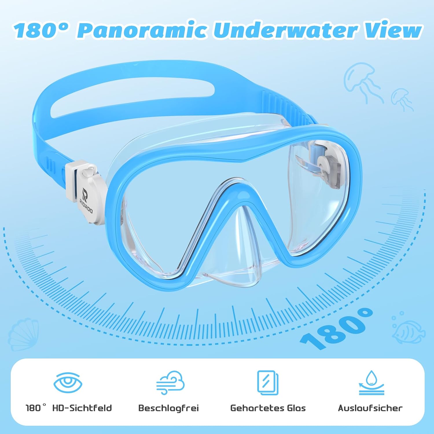 Kinder Schwimmbrille 180° Panorama Taucherbrille Anti-Beschlag Auslaufsicher