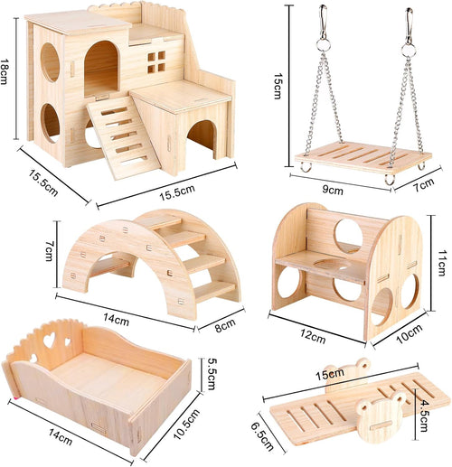 6x Hamster Holzspielzeug Set Haus Brücke Wippe Käfigzubehör