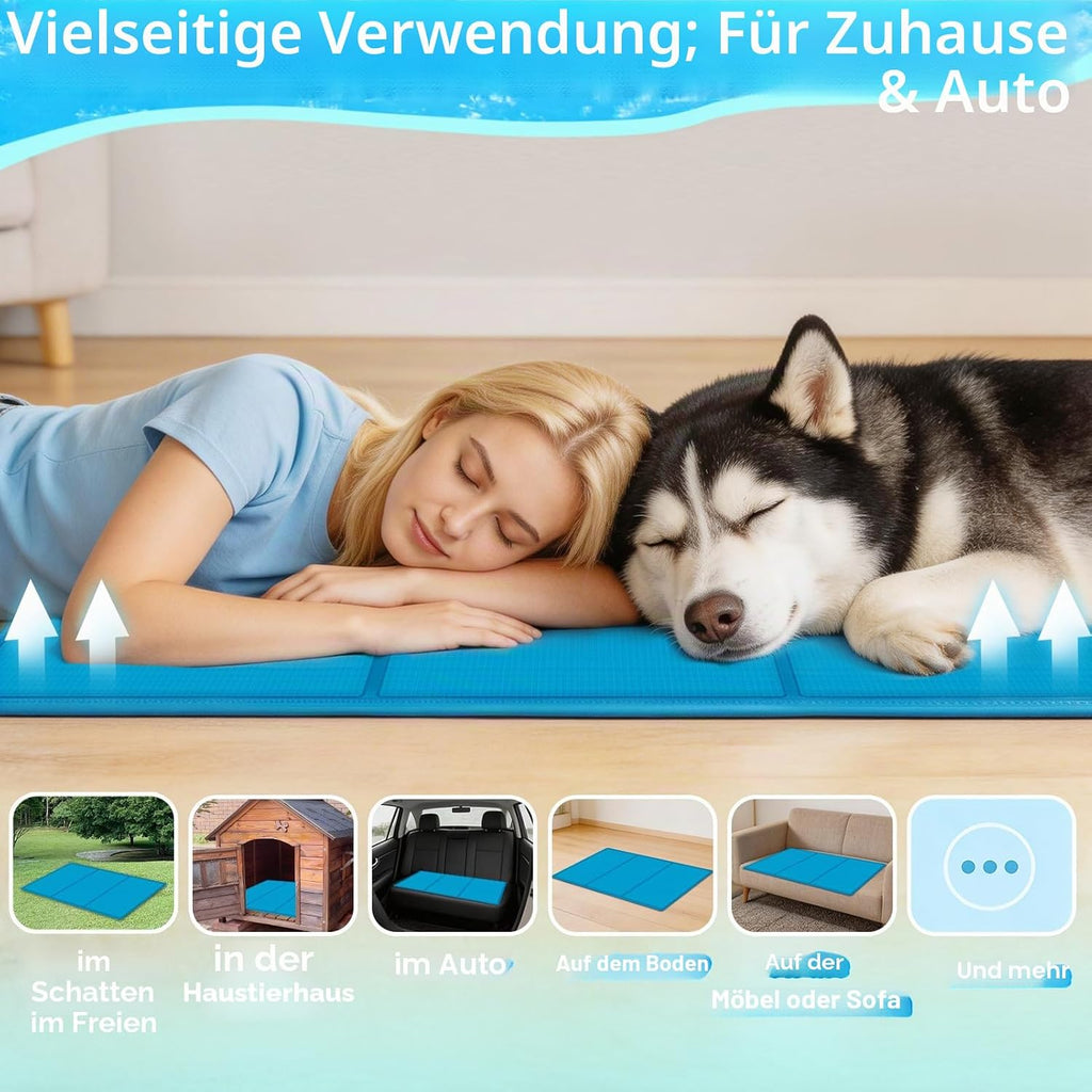 Kuehlmatte fuer Hunde und Katzen 90x50 cm selbstkuehlend kratzfest mit Gel