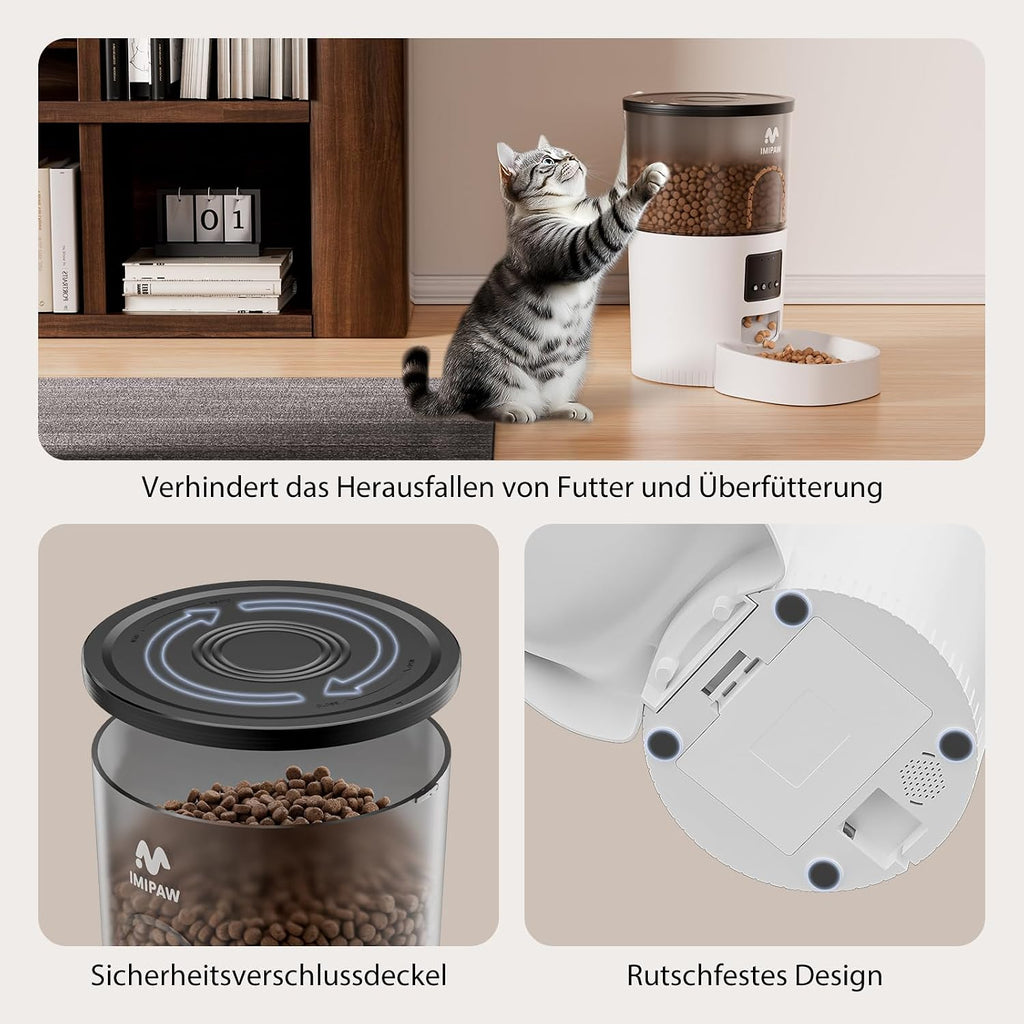 IMIPAW Futterautomat fuer Katzen 3L mit Timer fuer 1 bis 10 Mahlzeiten