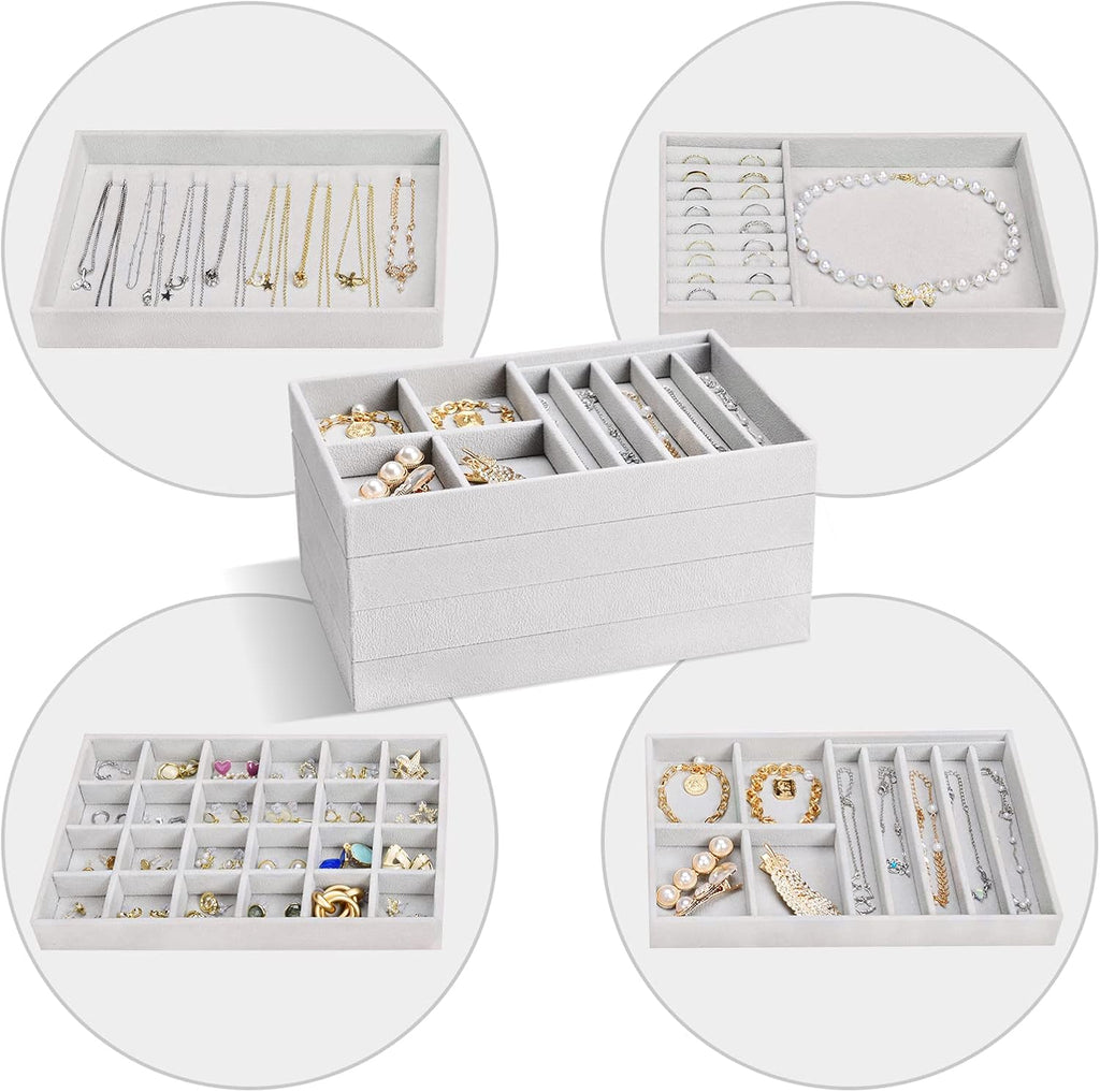 Procase Schmucktablett stapelbar mit 4 Schalen Schmuckaufbewahrung