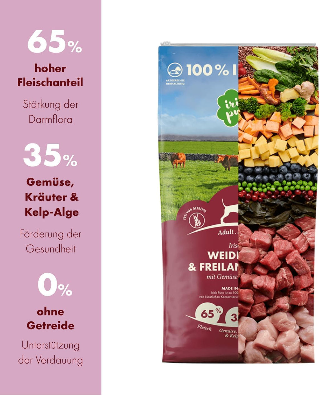 Irish Pure Trockenfutter Adult Weiderind & Freiland-Huhn