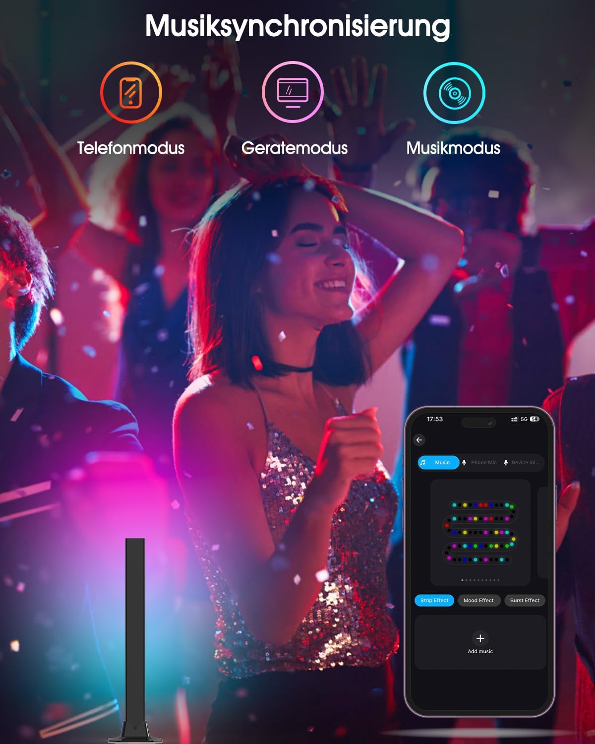 LED RGB Lightbar 2 Stueck 32 cm USB Ambient TV Beleuchtung mit Fernbedienung