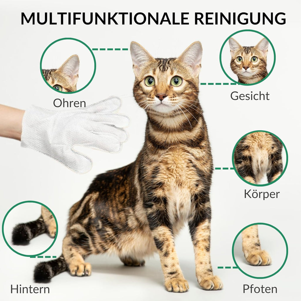 Feuchttuecher fuer Katzen und Hunde XXL 36 Stueck Handschuhe Fellpflege Massage