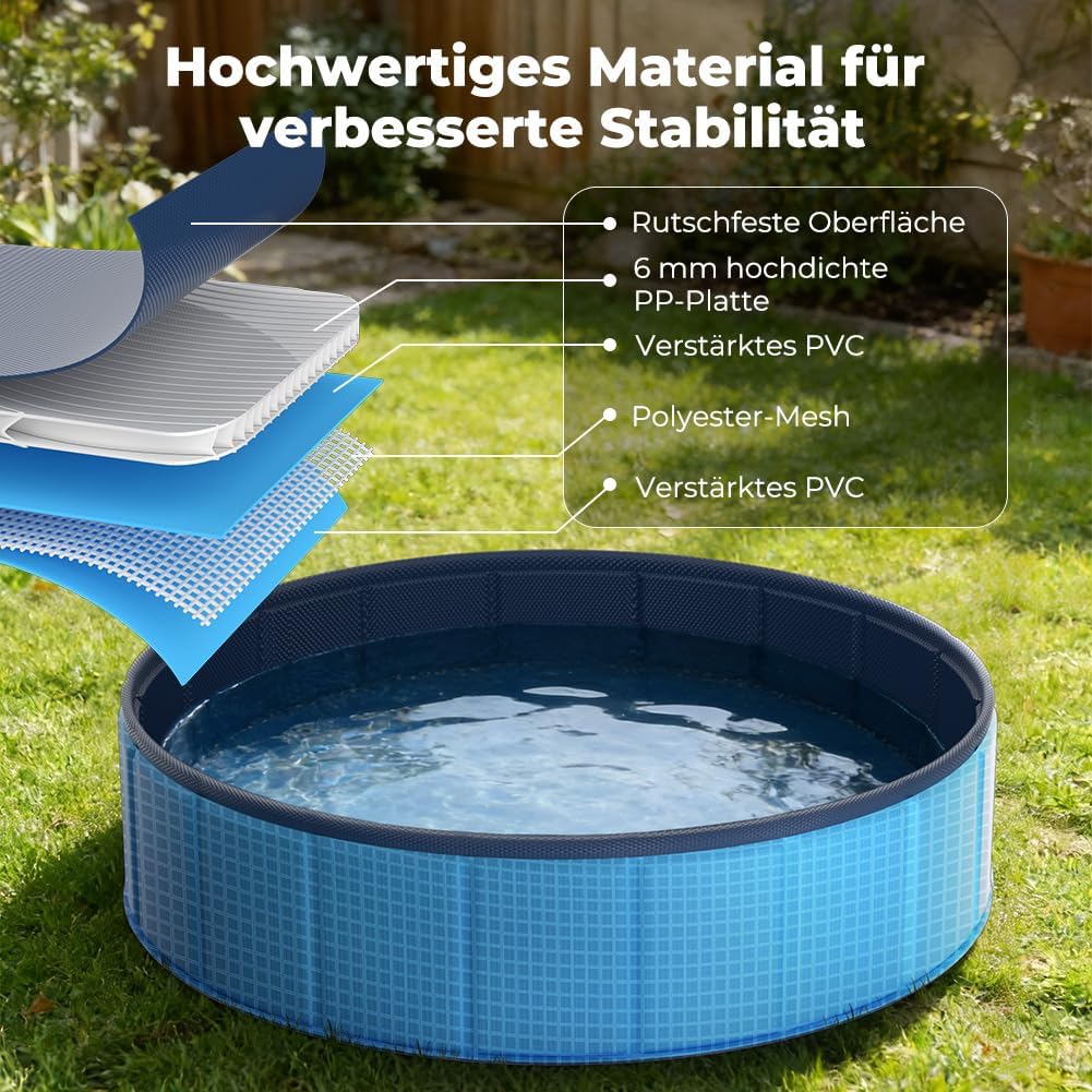 KYG Hunde Pool faltbar 80x20cm rutschfest niedriger Einstieg Ablassventil 20cm-3