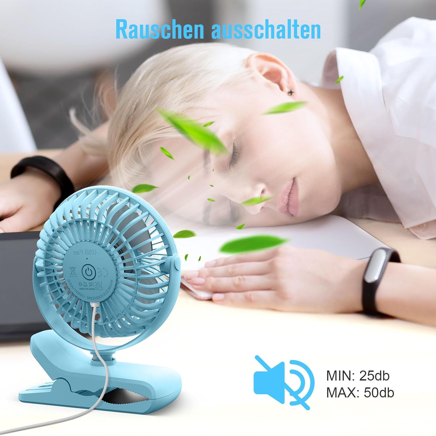 HONYIN Mini Ventilator mit Clip 720° drehbar USB 3 Stufen starke Klammer