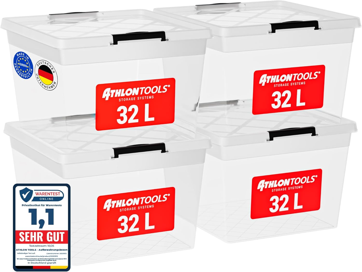 Athlon Tools Aufbewahrungsboxen 4er Set mit Deckel lebensmittelecht -80