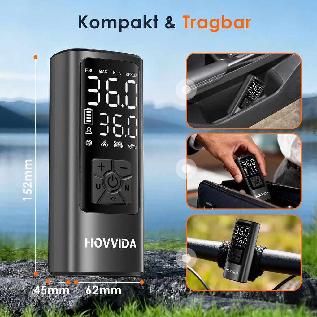 HOVVIDA Akku-Kompressor 10,3 Bar Digitales Reifendruckgeraet fuer Auto Fahrrad E-B