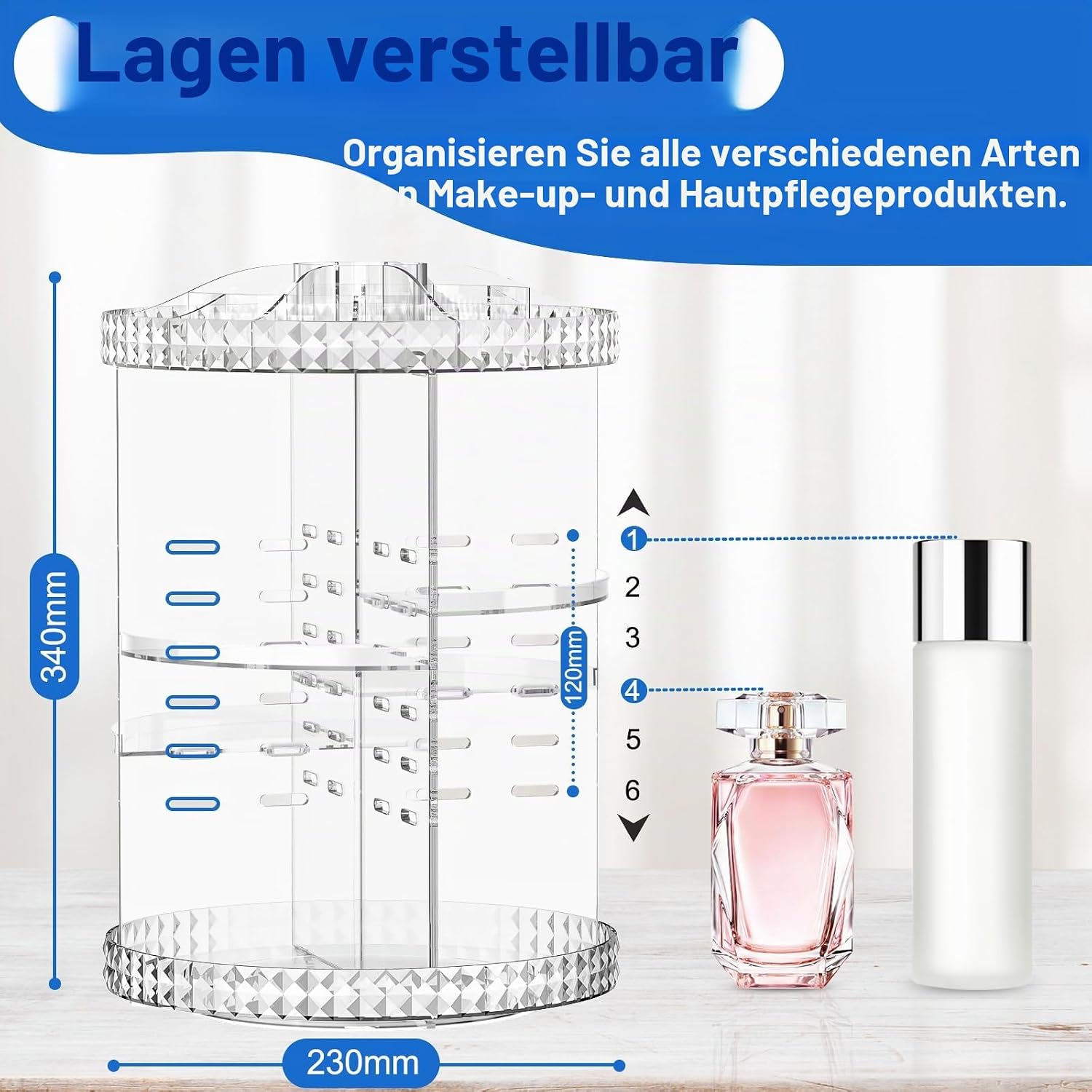 MOKANI 360° drehbarer Kosmetik Organizer, 6 verstellbare Ebenen, gross