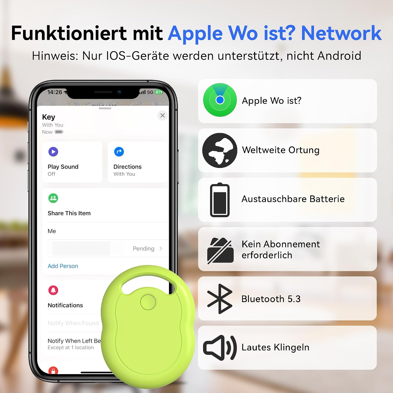 Air Tracker Tag Apple MFi Schluesselfinder Bluetooth iOS 4 Farben