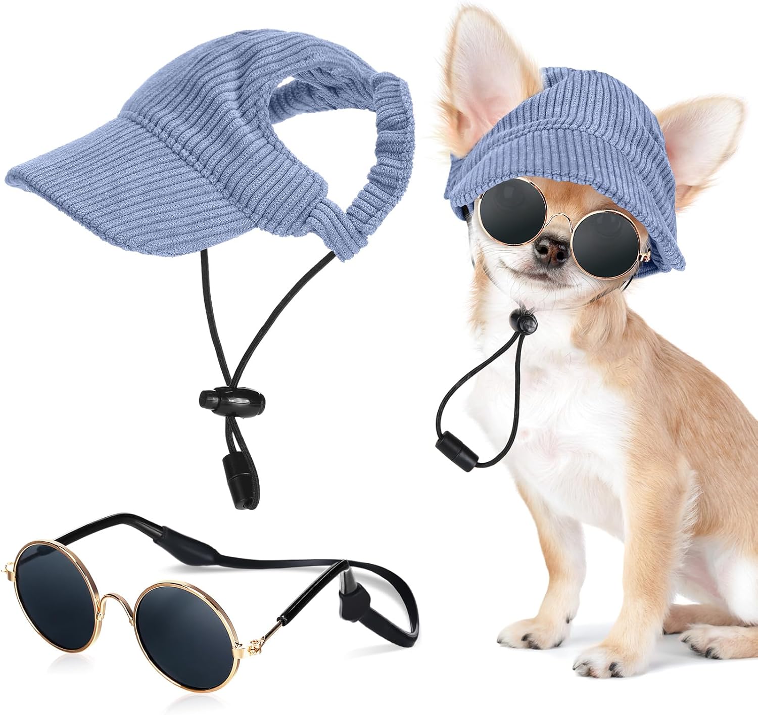 Jadive Hundesonnenhut mit Ohrloechern und Silikonband verstellbar Khaki XS