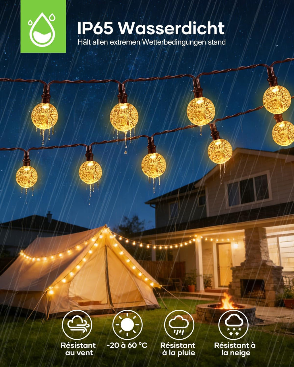 Suright Solar Lichterkette Aussen 8M 30 LED IP65 8 Modi Garten Balkon 8m-14m