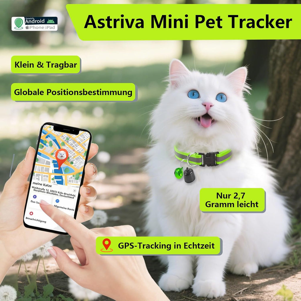 GPS Tracker fuer Katze und Hund Mini Halsband Tracker ohne Abo mit weltweiter Ortung
