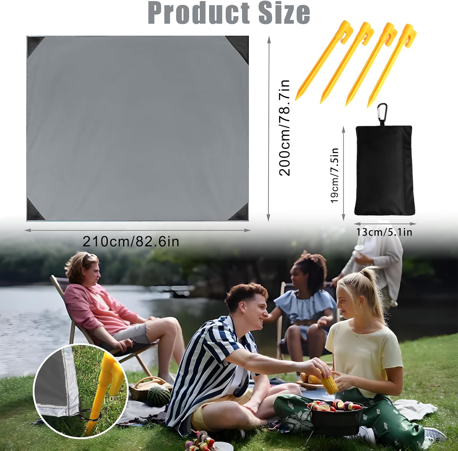 200x210 cm Strand- und Picknickdecke wasserdicht faltbar mit Tasche