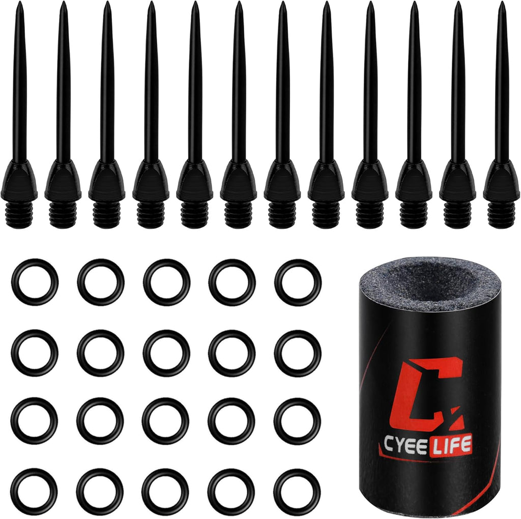 Cyeelife 12er Set Steel Dartspitzen 2BA mit Gummiringen und Spitzer