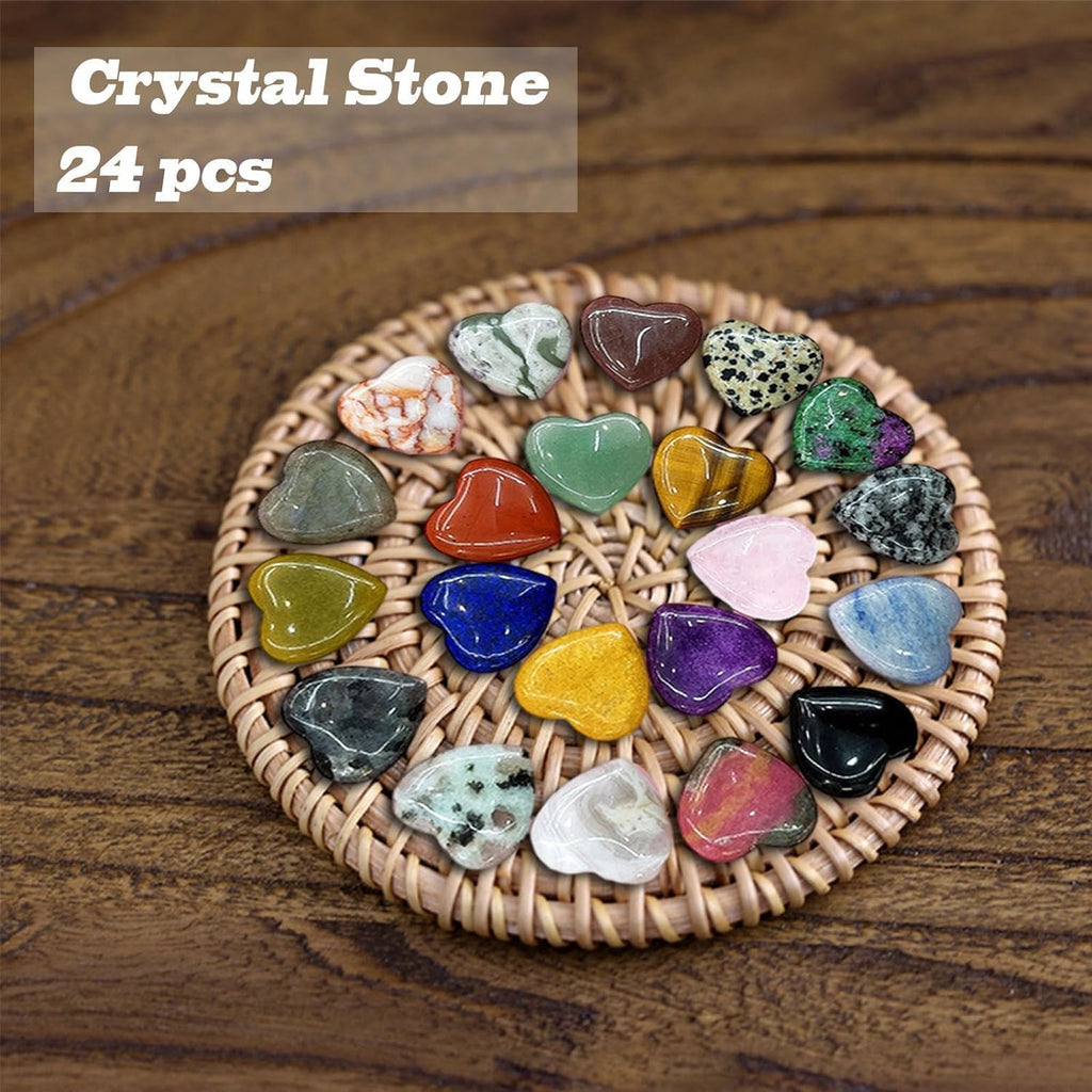 24er Set Herz Kristallsteine bunt Meditation Reiki Chakra Heilsteine