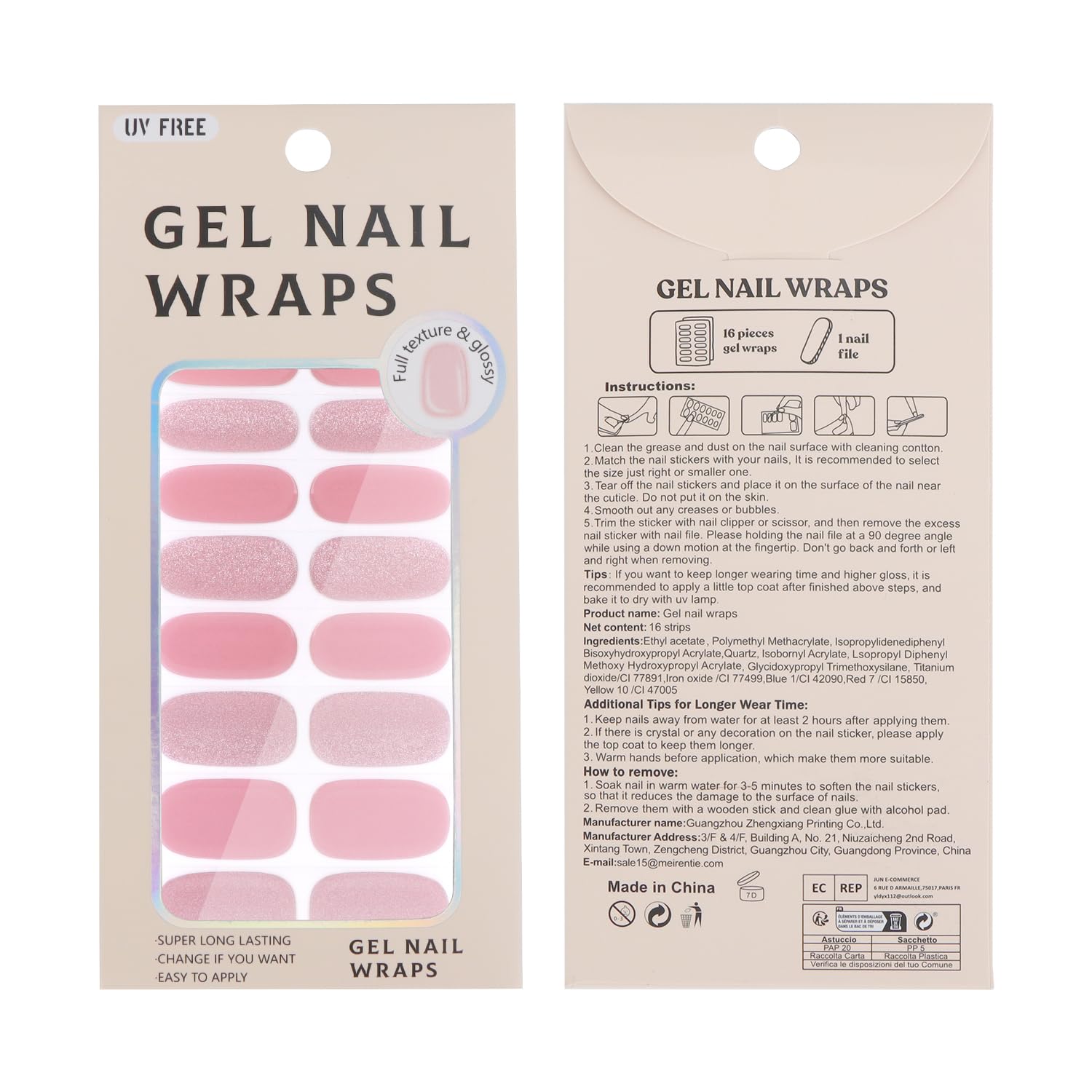 Selbstklebende Gel Nagel Aufkleber hellrosa glaenzend Nail Art Zubehoer