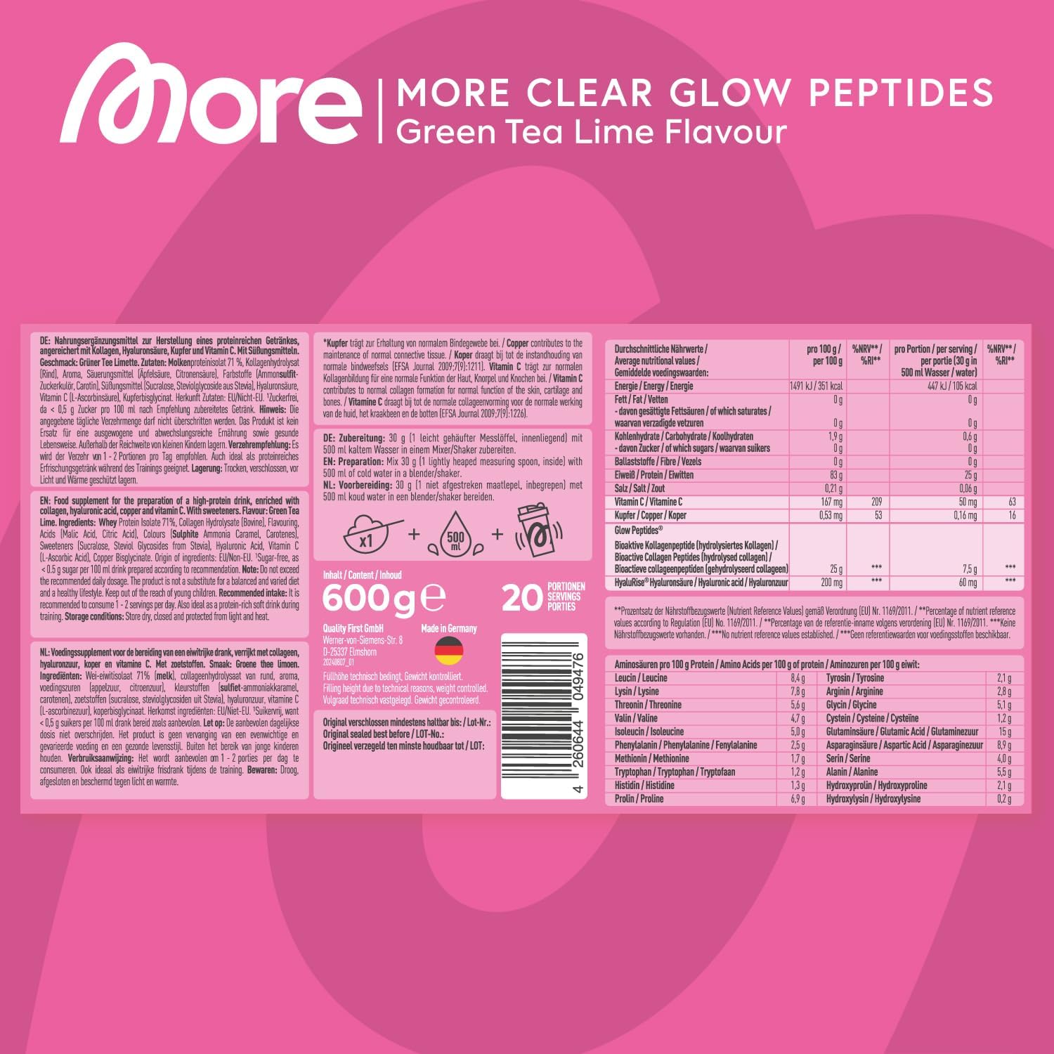 MORE Clear Glow Peptides Wassermelone unterstuetzt Muskeln Haut Gelenke Seh