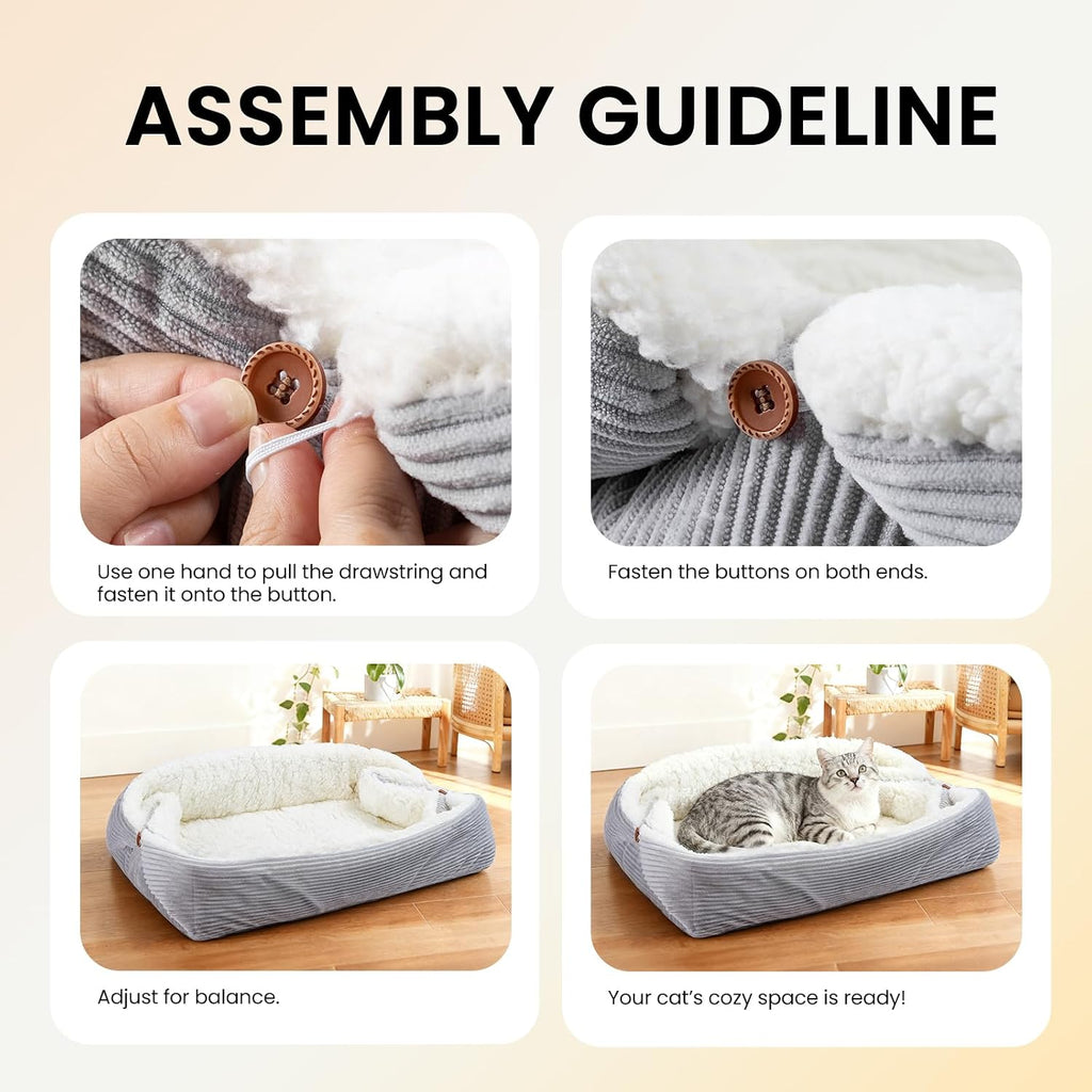 Katzenbett waschbar 42x38 cm Pluesch 2-in-1 Kissen Decke Sofa, entfaltet 61x51 cm