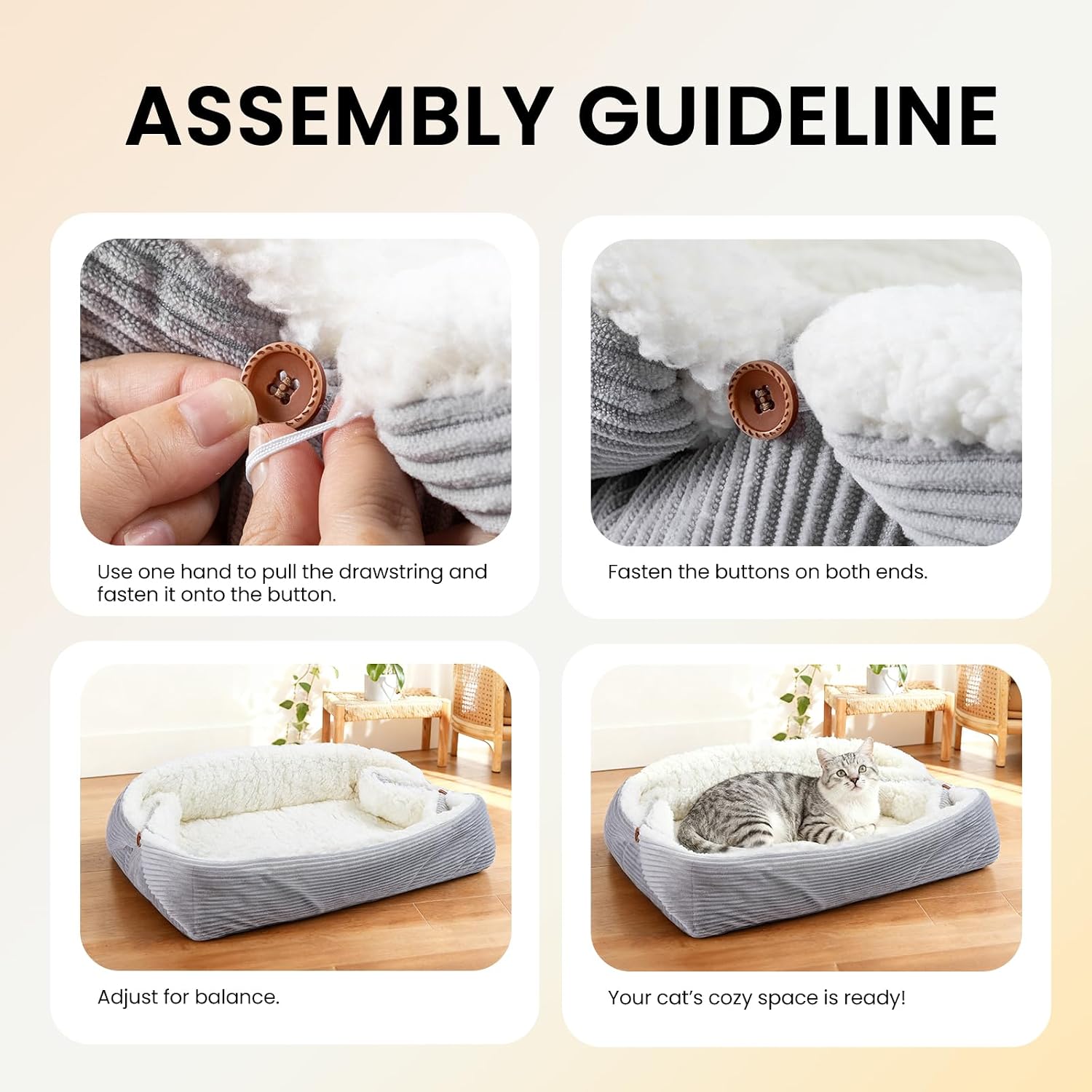 Katzenbett waschbar 42x38 cm Pluesch 2-in-1 Kissen Decke Sofa, entfaltet 61x51 cm