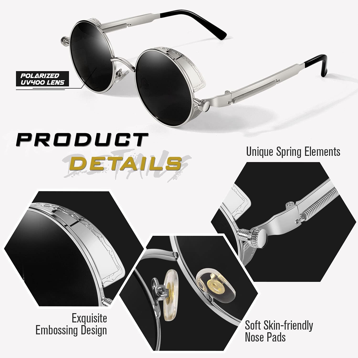 GQUEEN Steampunk Sonnenbrille rund polarisiert UV400 Herren Damen