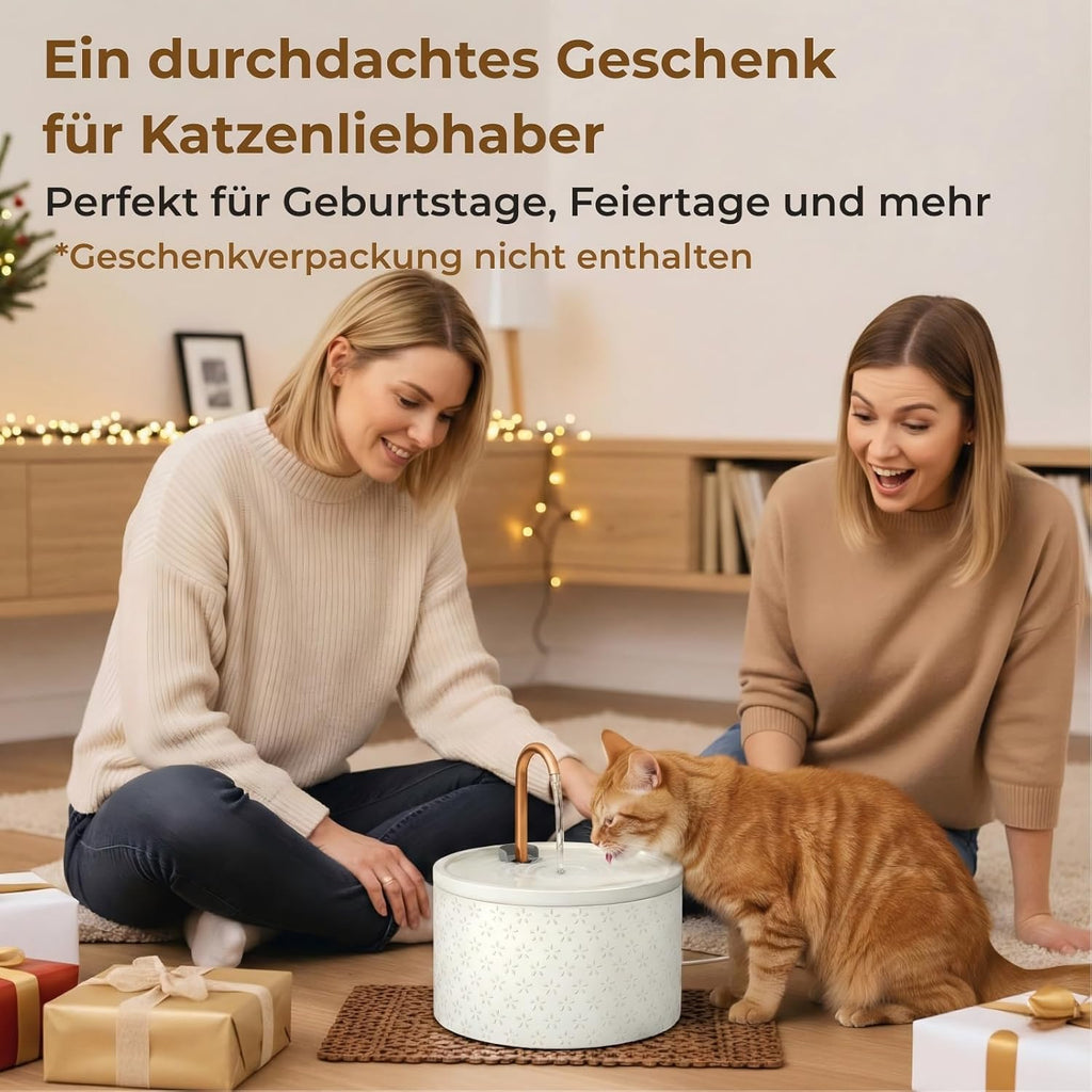 MISFANS Katzenbrunnen Keramik leiser Trinkbrunnen mit Filtersystem weiss