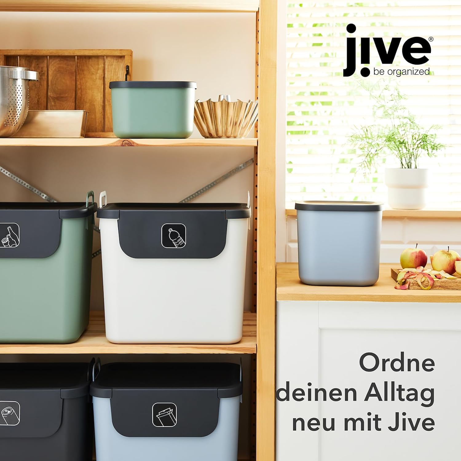 Jive Aufbewahrungsbox 3er Set mit Deckel Kunststoff Gruen Anthrazit