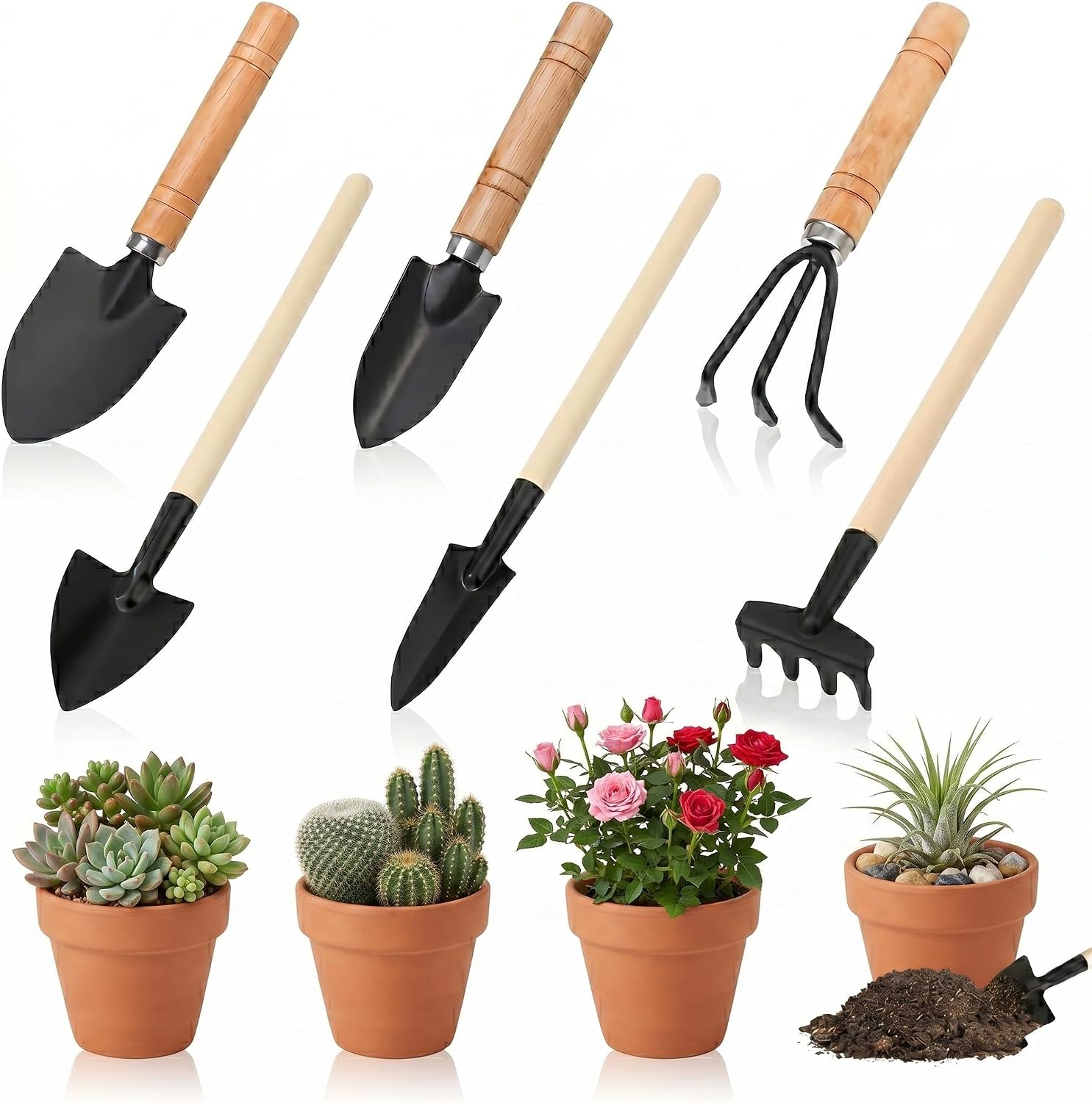 6-teiliges Mini Gartenwerkzeug-Set fuer Zimmerpflanzen und Sukkulenten